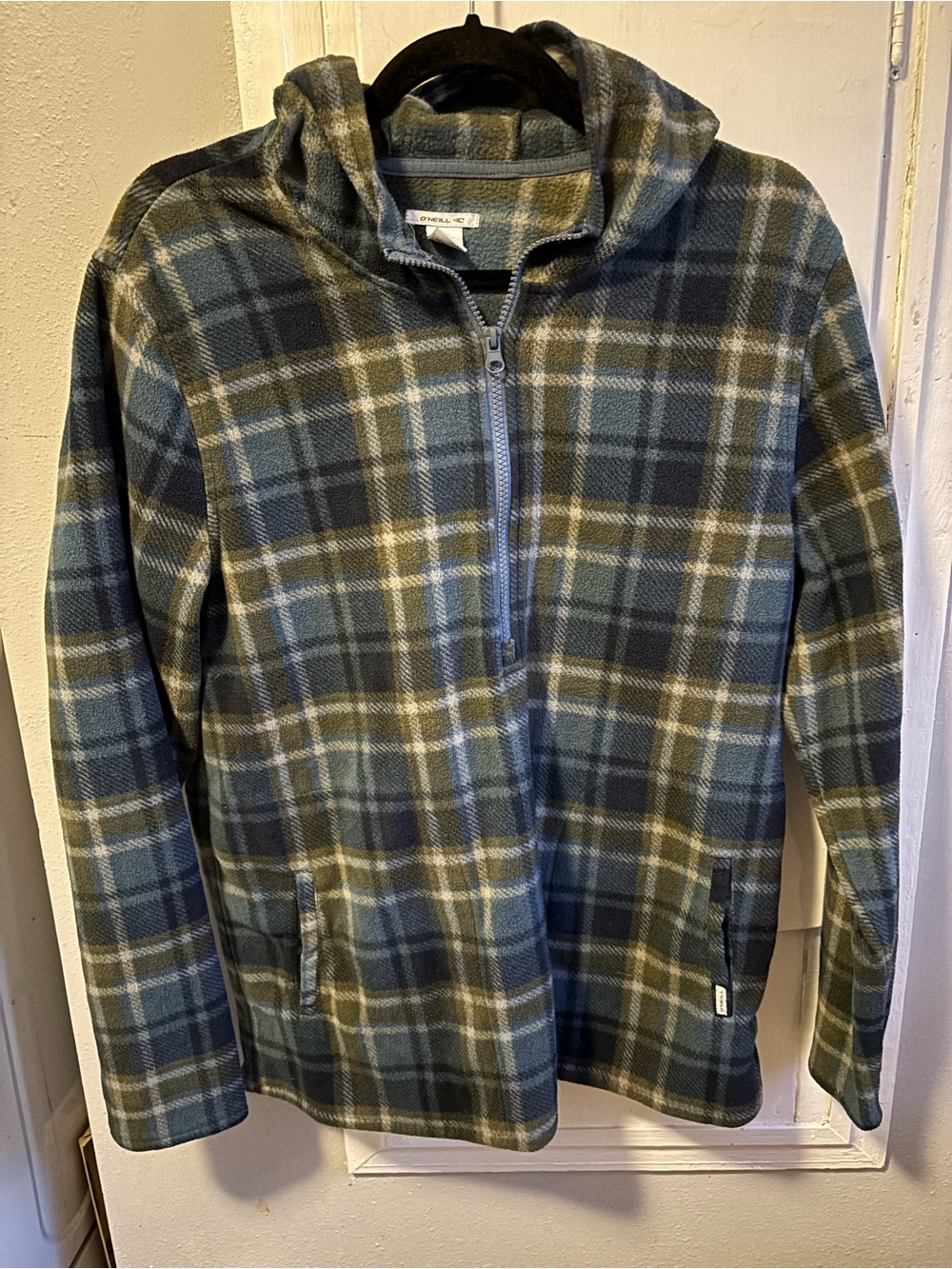 O'Neill Boys Plaid Hooded Fleece Jacket - Green & Blue